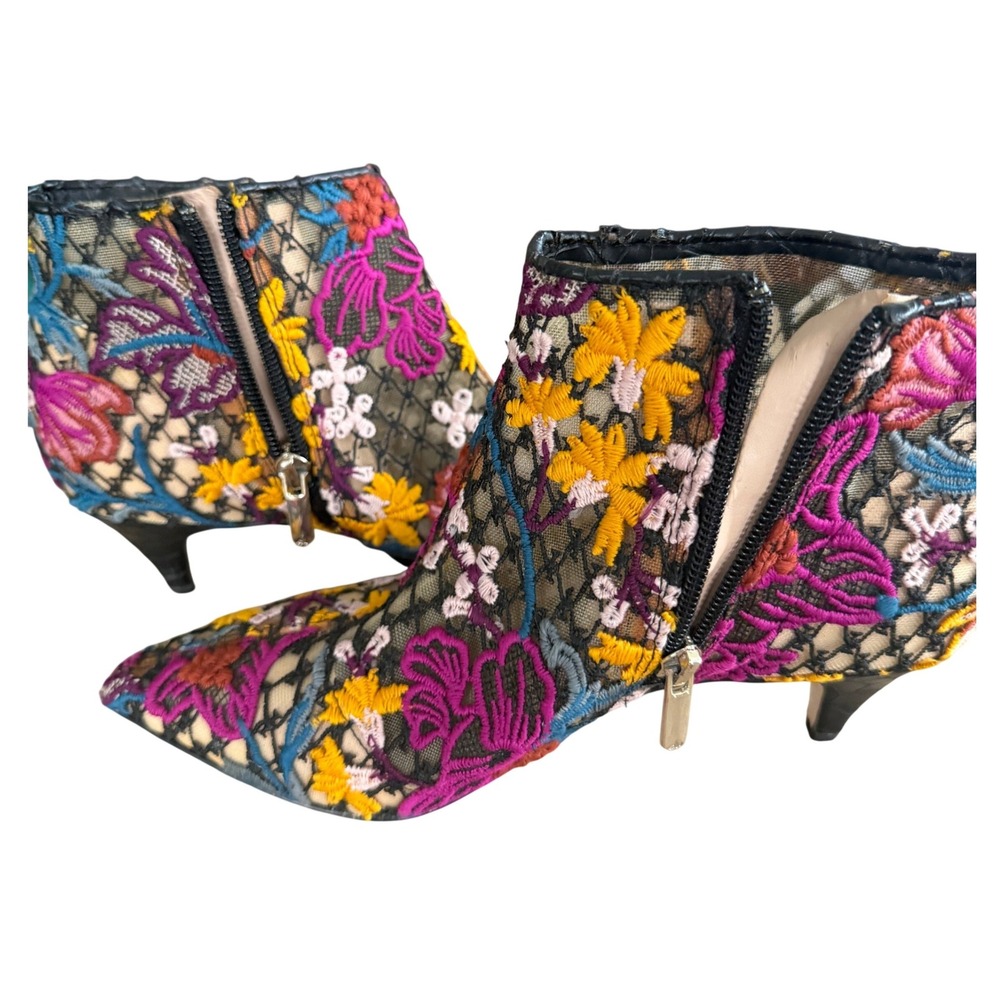 Sam Edelman Floral Embroidered Mesh Kitten Heel Ankle Boots Multi Color Size 6.5 - Picture 2 of 7